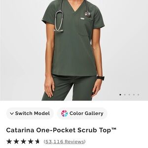 Figs Catarina V-Neck Scrub Top and yola pants  - moss